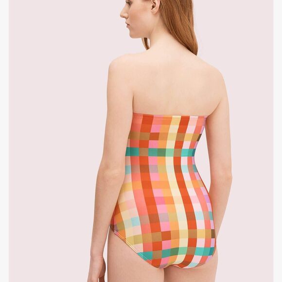 Kate Spade Swim Garden Plaid Classic Bandeau One-piece Swimsuit Medium - Picture 2 of 6